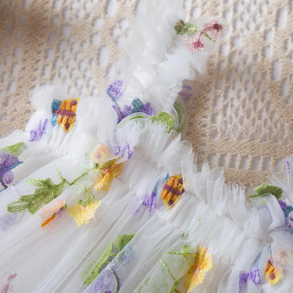 Outdoor Summer Cute Princess Dress Toddler Baby Girls Embroidery Flower Suspender Mesh Dresses Birthday Party Princess Dresses
