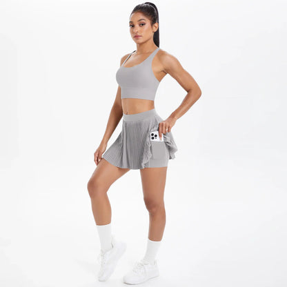 2pcs New Sexy Yoga Set Backless Cross Straps Sports Bra Fashion Breathable Culotte Yoga Shorts With Pocket Gym Women Sports Set