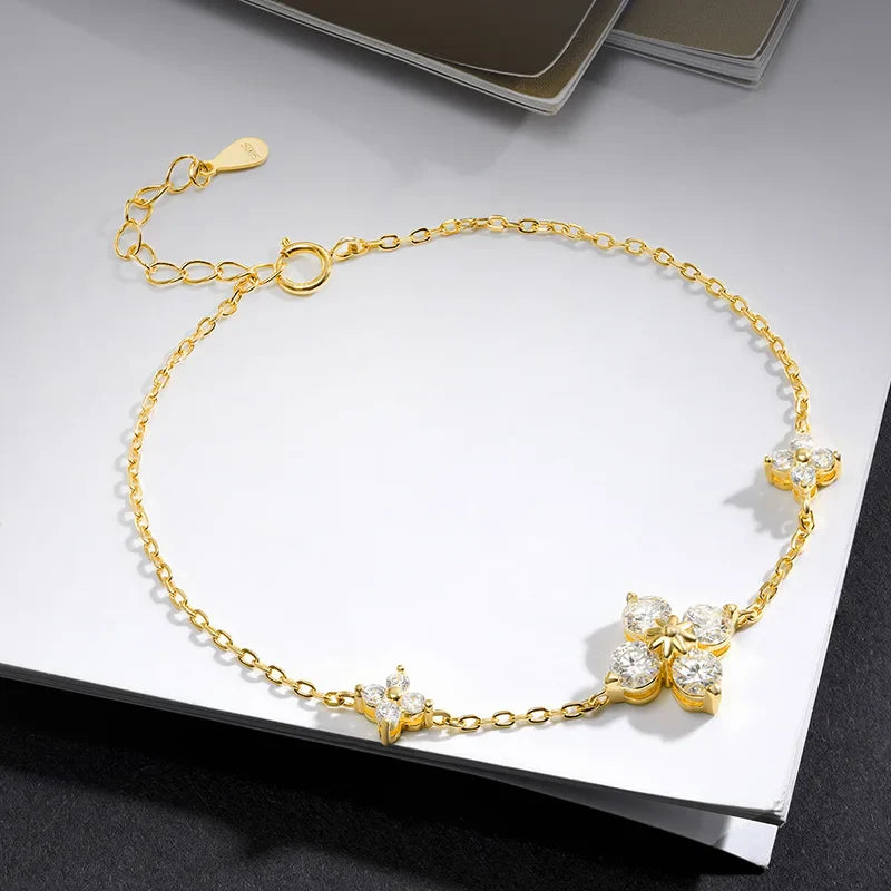 Lucky Clover GRA Certified 1.2cttw D Color Moissanite Diamond Bracelet for Women 925 Silver Plated 18k Hand Link Bracelets