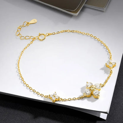 Lucky Clover GRA Certified 1.2cttw D Color Moissanite Diamond Bracelet for Women 925 Silver Plated 18k Hand Link Bracelets