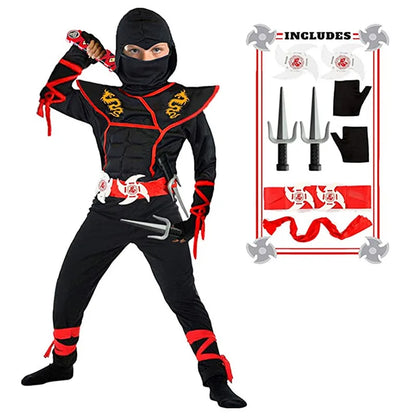 Black Ninja Costume Boy Halloween Japanese Samurai Costume Kid Anime Muscle Costume with Foam Accessories Best Children Gift