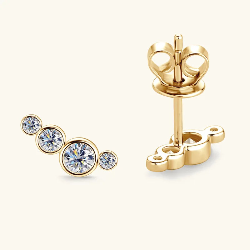 Real 5-Stone Bezel Full D Color Moissanite Stud Earrings for Women S925 Silver Party Round Bubble All Diamond Earring Gift