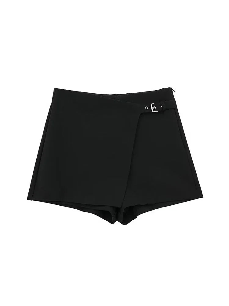 Women Fashion Solid Bandage Side Zipper Mini Skirts Shorts Vintage High Waist Female Chic Lady Shorts