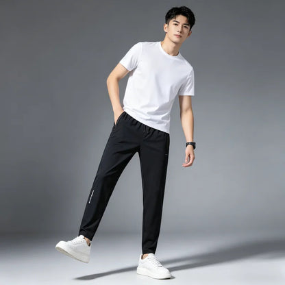 Men's Summer Lightweight High-Stretch Ice Silk Pants, Quick-Dry Breathable Ice Silk Sports Sweatpants for Running & Fitness