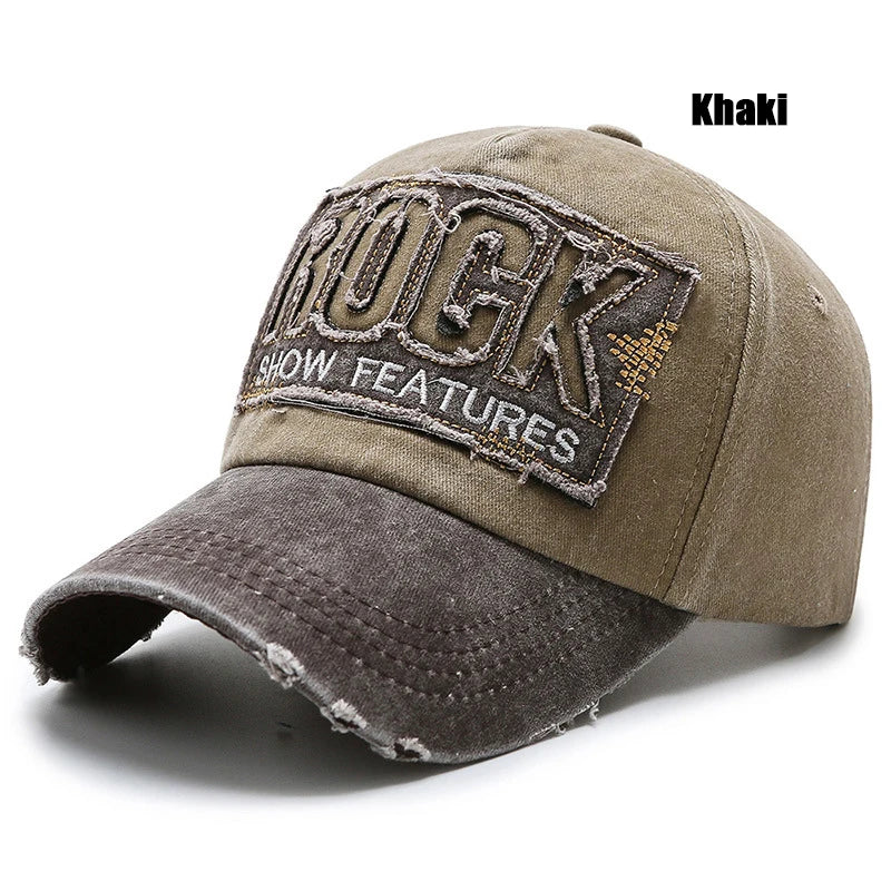 Letters Embroidered Patch Ripped Brushed Washed Distressed Design Style Unisex Cotton Adjustable Baseball Cap