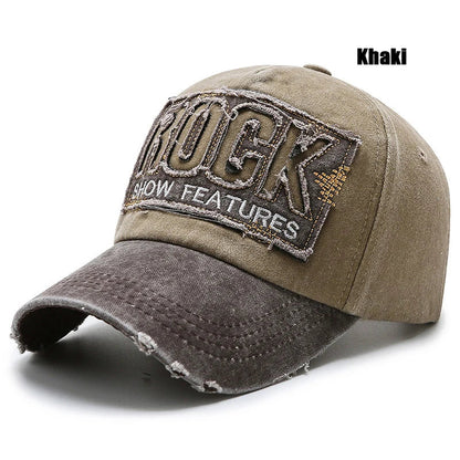 Letters Embroidered Patch Ripped Brushed Washed Distressed Design Style Unisex Cotton Adjustable Baseball Cap