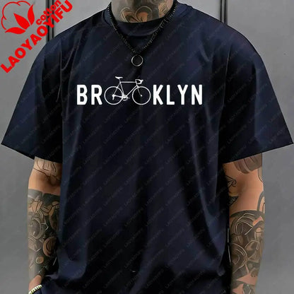Brooklyn Bicycle Print T Shirt Men's Summer Streetwear Cotton Tops for Cycling Lovers New York City Cyclist Graphic Tshirt Gift