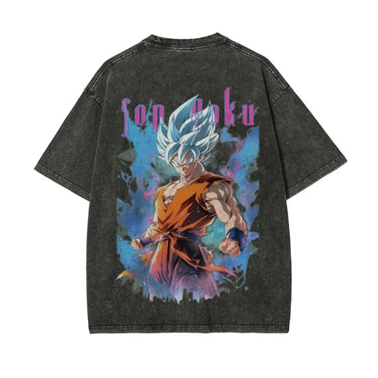 Anime Dragon Ball Z Vegeta Vintage Wash T-Shirt Short Sleeve Loose Sports Fitness T-Shirt Men's Harajuku Clothing Dragon Ball