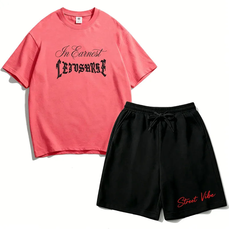 2Pcs Boys Cotton Summer Outfit Gothic Street Style Print T-shirt and Shorts Casual Sportswear for Kids 3-14Y RZ29
