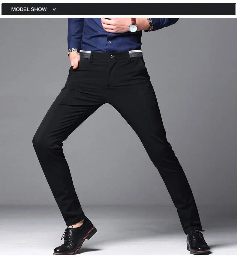 Men's Spring Summer Fashion Business Casual Long Pants Suit Pants Male Elastic Straight Formal Trousers Plus Big Size 28-40