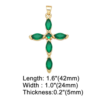 Big Rainbow Colorful Cross Pendants for Necklace Gold Plated  Copper Zircon Religious Jewelry Components pdta638