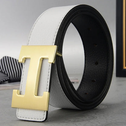 2026 New Casual Men's Belt High Quality Designer Genuine Second Cow Leather Belts Strap Male Metal Smooth Buckle Fashion
