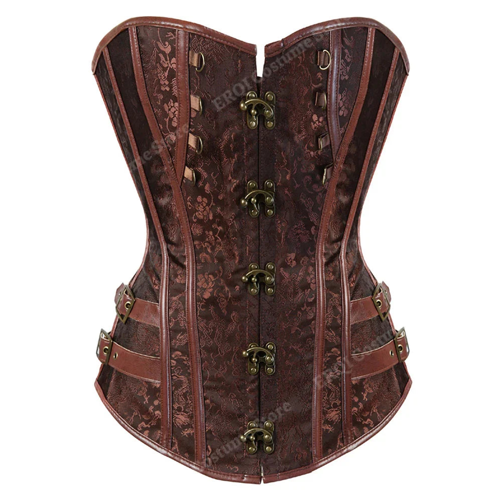 Steampunk Corset Women Plus Size Pirate Corset Top Overbust Halloween Lace Up Costume Gothic Steampunk Corset Metallic Red Brown