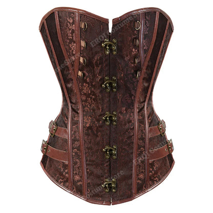 Steampunk Corset Women Plus Size Pirate Corset Top Overbust Halloween Lace Up Costume Gothic Steampunk Corset Metallic Red Brown