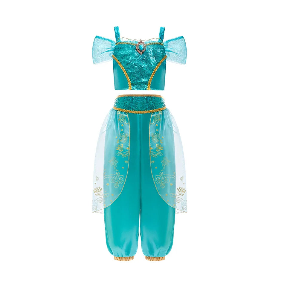 Girl Jasmine Two-piece Set Halloween role-playing Jasmine Princess Suit + Magic Lamp Props Stage Performance Costume