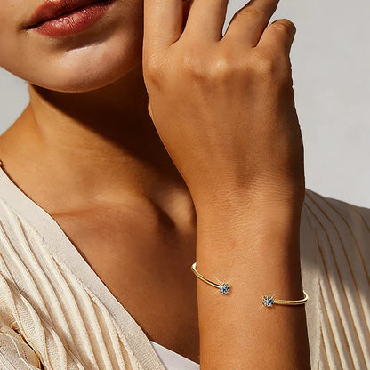 Dainty 0.5CT Round Brilliant Cut Moissanite Cuff Bangle for Women s925 Silver Lab Diamond Open Hand Chain Bracelet Gift
