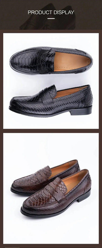 Premium Men's Snake Print Penny Loafers Handcrafted Genuine Leather Slip-On Driving Shoes Business Casual & Formal Footwear
