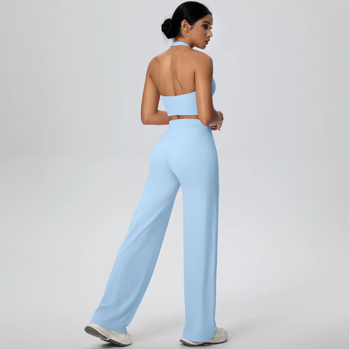 2PCS Woman Backless Hanging Neck Bra and Pants Yoga Set Summer Breathable Gym Sports Running Workout Top Hot Sales Yoga Set