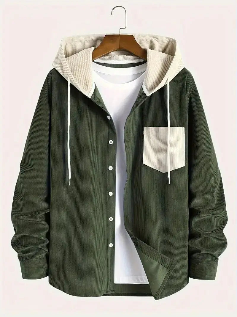 The 2025 new fashion trend spring and autumn corduroy hooded jacket is comfortable and casual for daily commuting for men
