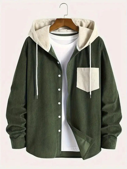 The 2025 new fashion trend spring and autumn corduroy hooded jacket is comfortable and casual for daily commuting for men