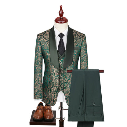 2025 New Large-Sized Jacquard Men's Suit for Wedding Dress, Groom's Suit Set, Host's Performance Costume
