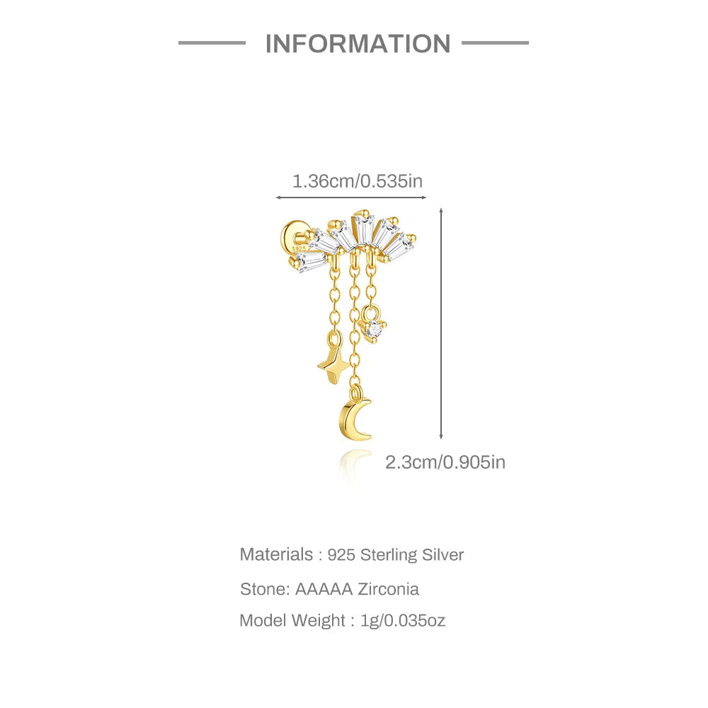 1PC 925 Sterling Silver Horse Eye Chain Tassel Zircon Drop Earrings For Women Ins Minimalism Geometric Earrings Gift
