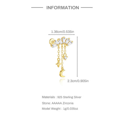 1PC 925 Sterling Silver Horse Eye Chain Tassel Zircon Drop Earrings For Women Ins Minimalism Geometric Earrings Gift