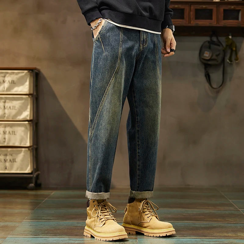Trendy Loose Straight Casual Jeans Long Pants American Style Spring Autumn Loose Straight Cone Shape Jeans for Casual Wear