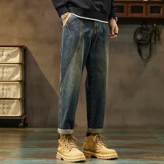 Trendy Loose Straight Casual Jeans Long Pants American Style Spring Autumn Loose Straight Cone Shape Jeans for Casual Wear