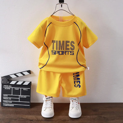 New children's set boys' summer Korean version letter printed quick drying short sleeved shorts sports set
