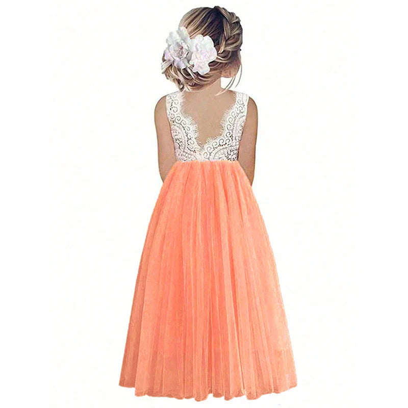 Vestido de Dama de Honra para Bebê Crianças Verão Princesa Festa Renda Casamento Aniversário Vestidos Roupa Infantil 2 4 6 8 10 12 14