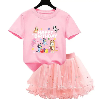 2Pcs/Set Girl Dress Kid Birthday Clothes Party Princess Dress Cartoon T-shirt+Tutu Skirt Summer Evening Christmas Gift