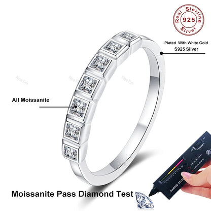 All Princess Cut Moissanite Ring for Women 925 Sterling Silver Rings with White Gold Plated Wedding Proposal Promise Band