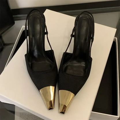 Street Style Sexy Pointed Toe Slingbacks Pumps Women Stripper Sandals High Heels Female Banquet Shoes Brown Kitten Heels