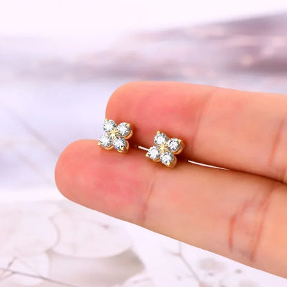 4-Stone Clover 0.8cttw Full D Color Moissanite Screw Earrings for Women Girls S925 Silver 3mm Pass Diamond Test Ear Stud