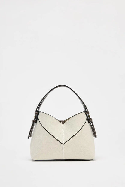CONTRAST CANVAS MINI SHOPPER, Fashionable Bucket Bag, Designer Shoulder Handbags, Luxury Handle & Removable Crossbody Strap