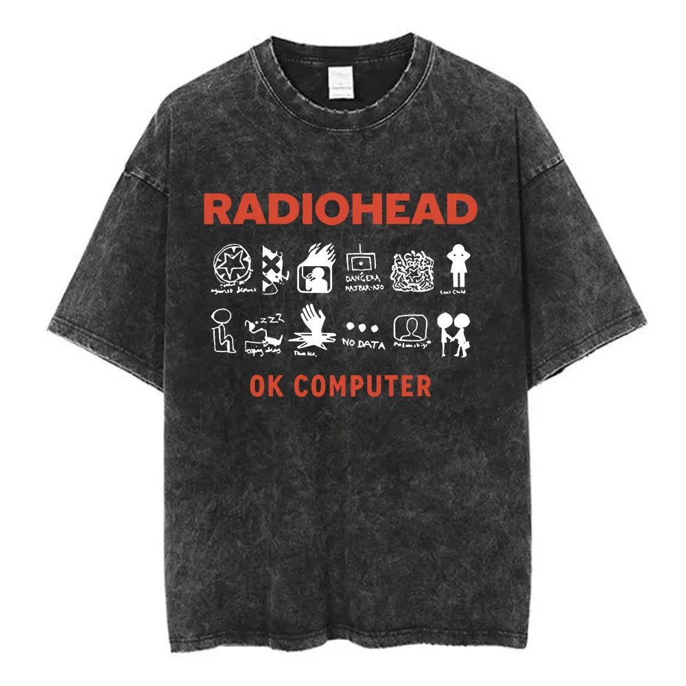 Rock Band Washed Cotton T Shirt Men Women Hip Hop Music Tee Fashion Short Sleeve Tshirt Summer Oversized T-shirts Tops