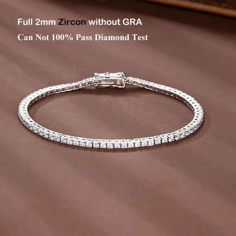 New In Real D Color Full 2mm 0.03CT Moissanite Tennis Bracelet For Women S925 Silver Plated 18K Diamond Link Bracelets Gift