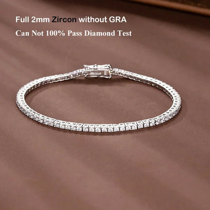 New In Real D Color Full 2mm 0.03CT Moissanite Tennis Bracelet For Women S925 Silver Plated 18K Diamond Link Bracelets Gift