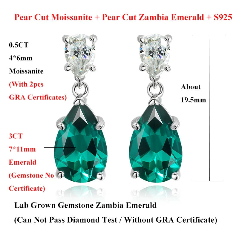 Pear Cut Mossanite Gemstone Drop Earrings 7*11MM for Women Lab Grown Emerald Pink Padparadscha Wedding Party Stud Earring