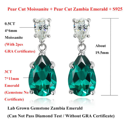 Pear Cut Mossanite Gemstone Drop Earrings 7*11MM for Women Lab Grown Emerald Pink Padparadscha Wedding Party Stud Earring