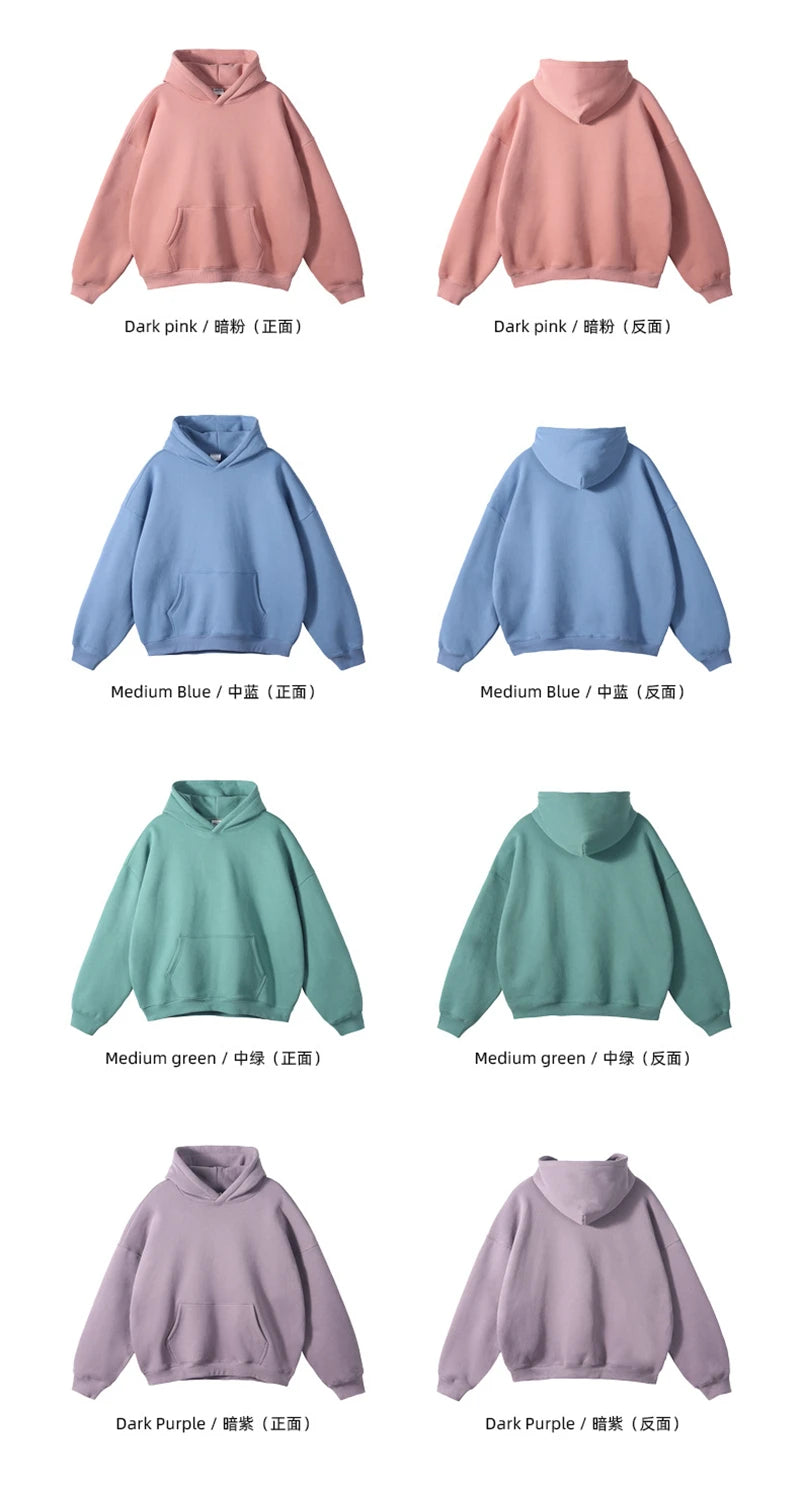 Thick 350gsm Fleece Hooded Hoodies For Men Unisex Winter Oversized Loose Basic Solid Sweatshirts Pullovers Coats HY0631