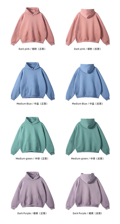 Thick 350gsm Fleece Hooded Hoodies For Men Unisex Winter Oversized Loose Basic Solid Sweatshirts Pullovers Coats HY0631