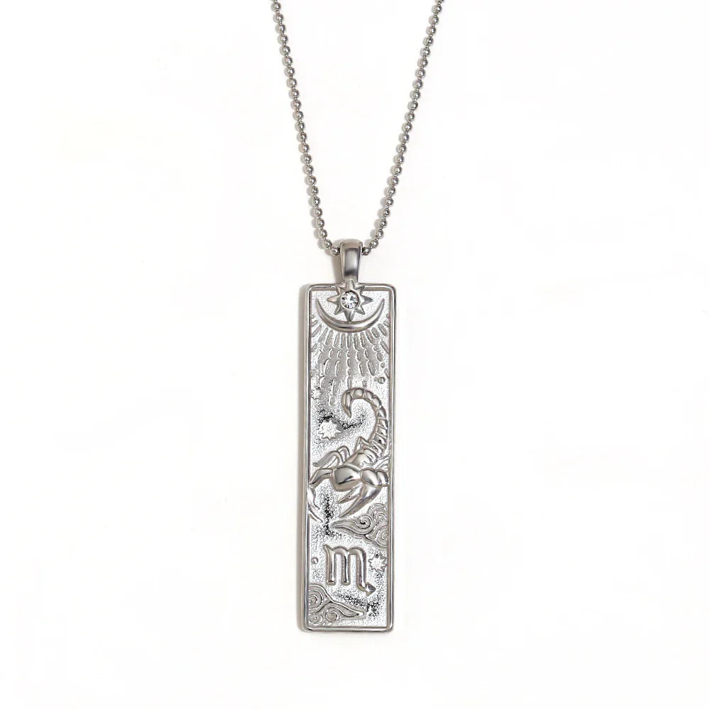 18k Gold Plated Rectangle Shape 12 Constellation Pendant Necklace Stainless Steel Waterproof Fashion Women's Jewelry