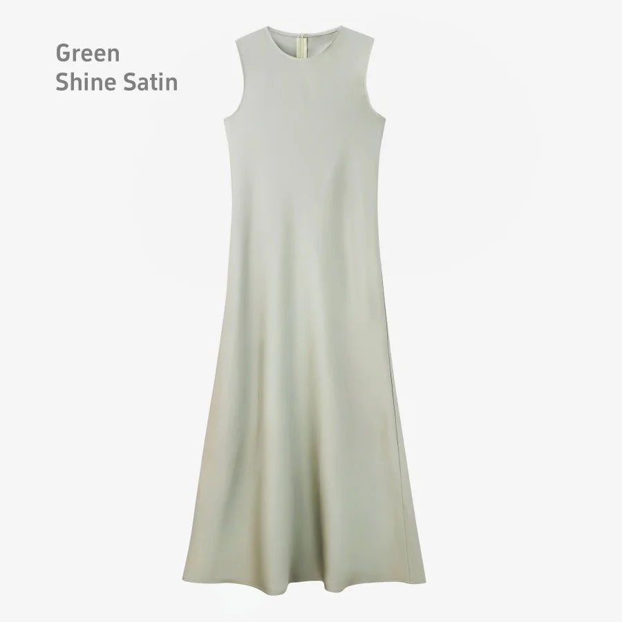spring summer elegance satin dress + knitted top match set maxi floor length woman clothes