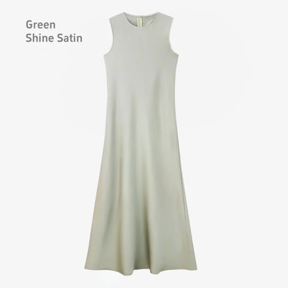 spring summer elegance satin dress + knitted top match set maxi floor length woman clothes