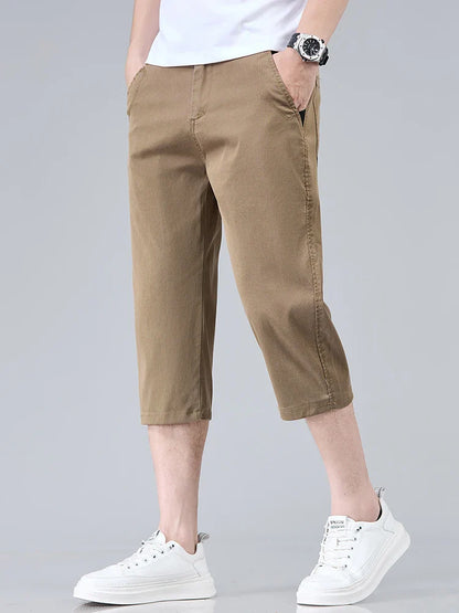 Men's Summer Lyocell Shorts Thin Breathable Comfortable Slim Korean Fashion Short Pants Elastic Waist Casual Vacation Pants