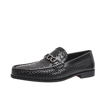 Men's Pointed Toe Formal Leather Shoes Non-Slip Comfortable Handmade Military Style Banquet Shoes with Metal Buckles