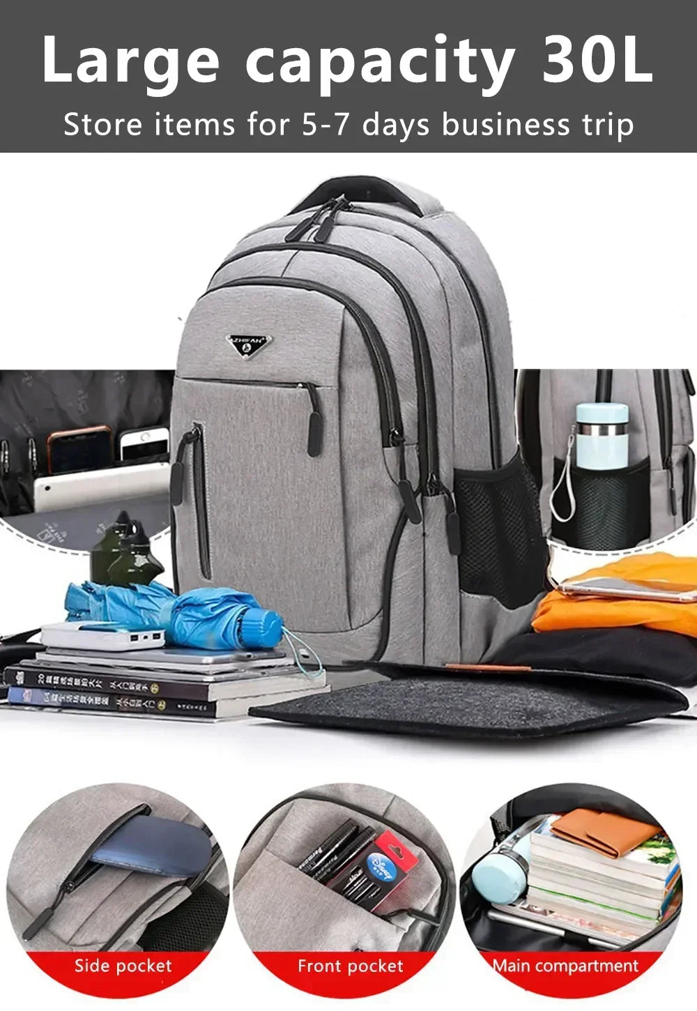 Large Capacity Backpack Men Laptop Backpacks 15.6 Oxford Black Solid High School Bags