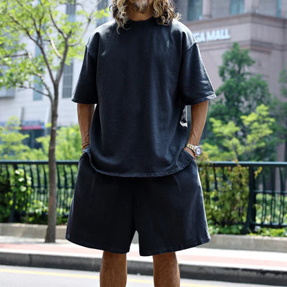 2024 Summer New Men's Set Japanese Style Plus Size Casual Loose Sports Suit Short Sleeve T-shirt Shorts Two-piece Men's Clothing
